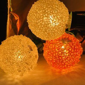 2 White & 1 Orange Vintage Lighted Ice frosted Christmas Bulbs ONLY Lot of 3